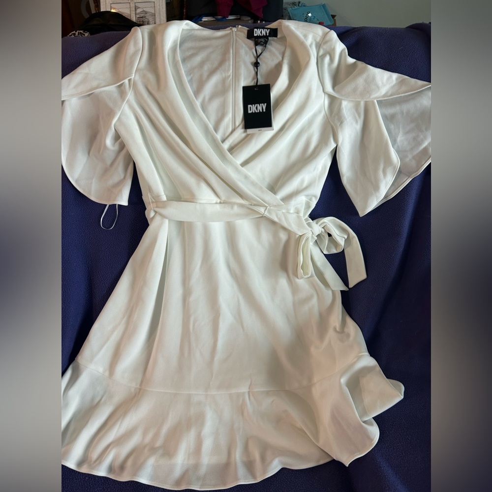 DKNY wrap dress with flutter sleeves